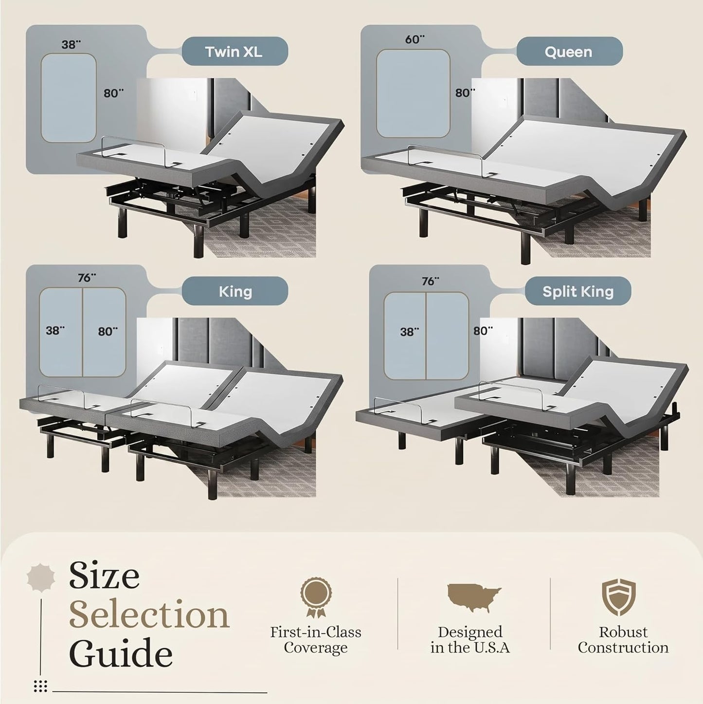 Sven & Son Classic Adjustable Bed Base, Head and Foot Lift, Massage, Under-Bed Lights, USB, Memory, Zero Gravity Smart Frame - King