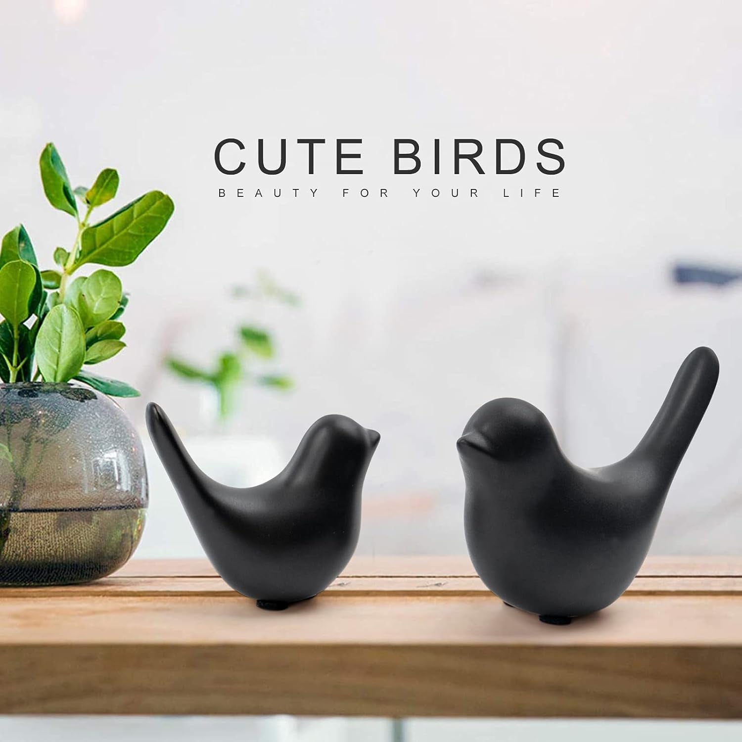 Small Birds Statues Home Decor Modern Style Decorative Ornaments for Living Room Decor, Bedroom, Office Desktop, Cabinets (Black 2Pcs Birds)
