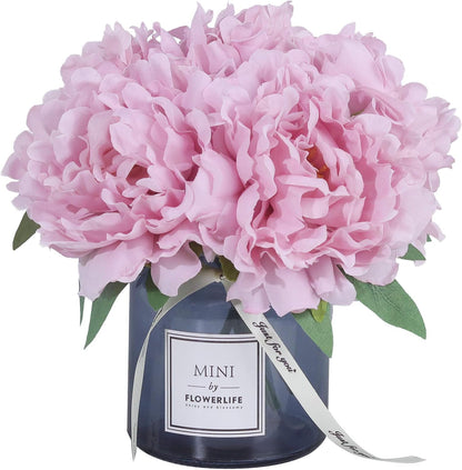 Artificial Peony and Glass Vase, Ins Style Artificial Flower Glass Bottle Set, Suitable for Living Room, Dining Table, Office, Wedding, Hotel Banquet and Other Home Decoration. (Purple Pink)