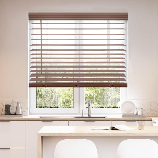 Cordless 2" Faux Wood Blind, 35" W X 48" H, Dark Oak
