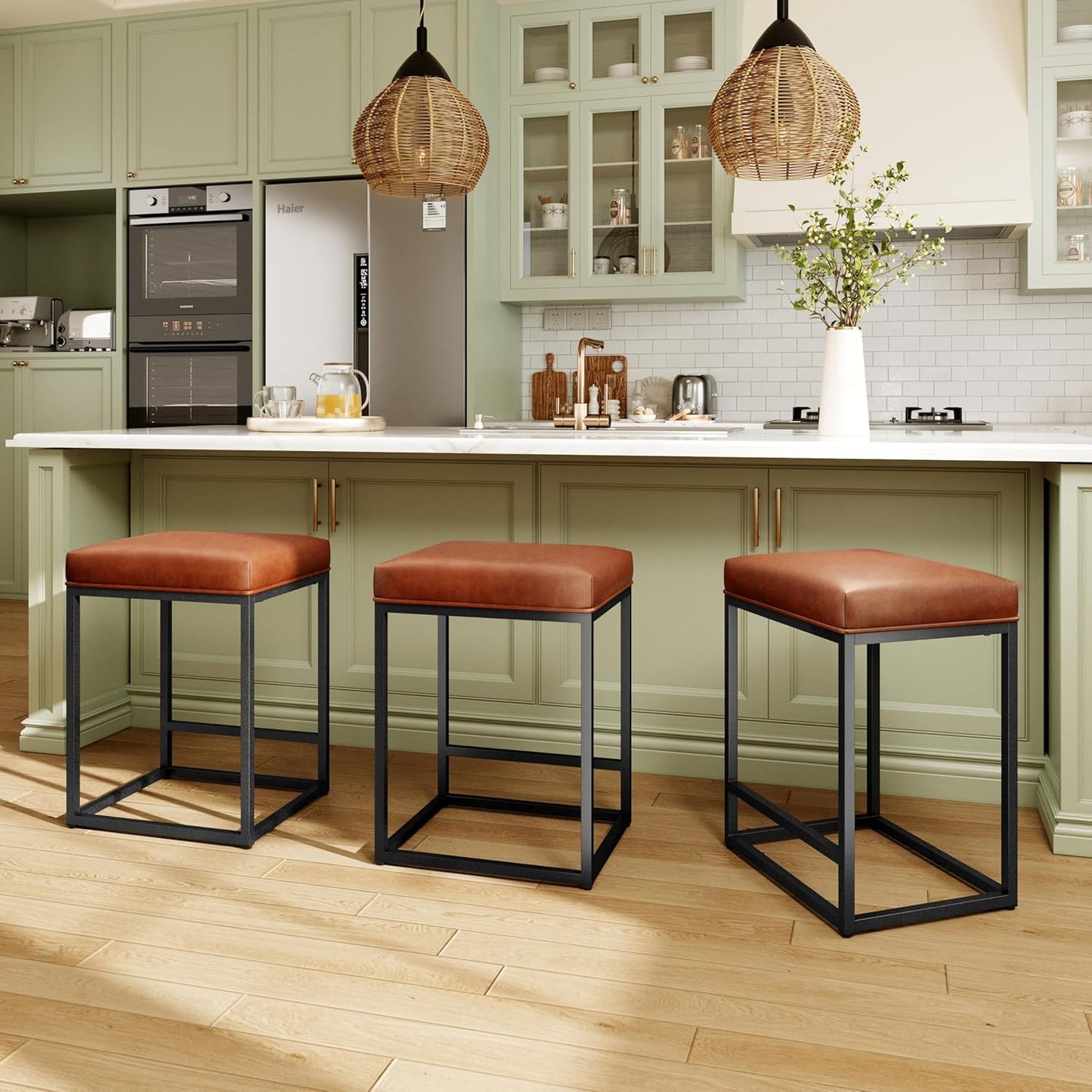 Bar Height Bar Stools 30 Inch Set of 2 for Kitchen Counter Backless Industrial Stool Modern Upholstered Barstool Countertop Saddle Chair Island Stool,330 LBS Bear Capacity,(30 Inch,Brown)