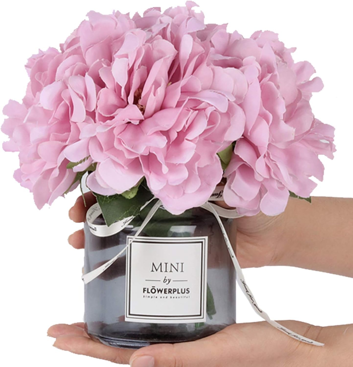 Artificial Peony and Glass Vase, Ins Style Artificial Flower Glass Bottle Set, Suitable for Living Room, Dining Table, Office, Wedding, Hotel Banquet and Other Home Decoration. (Purple Pink)