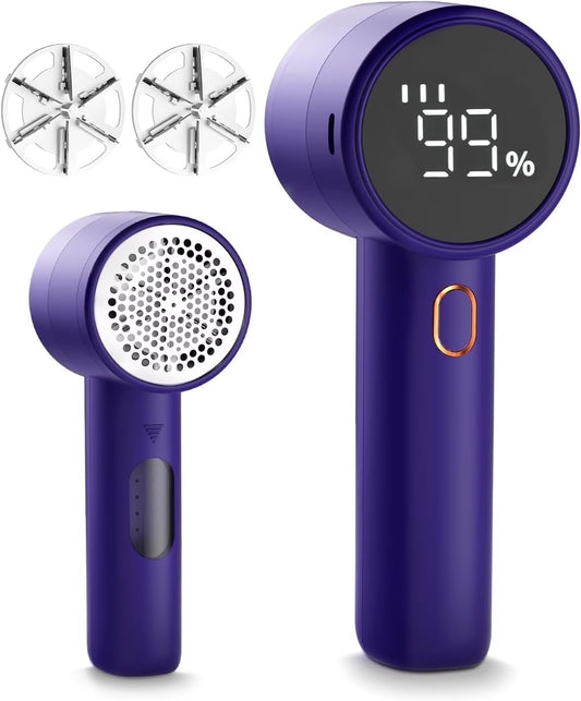 Fabric Shaver, Lint Remover Rechargeable, Electric Portable Sweater Defuzzer with 3 Speeds, 6 Leaf Blades, Digital LED Display to Remove Pilling for Clothes, Furniture, Sweater, Couch,Blanket