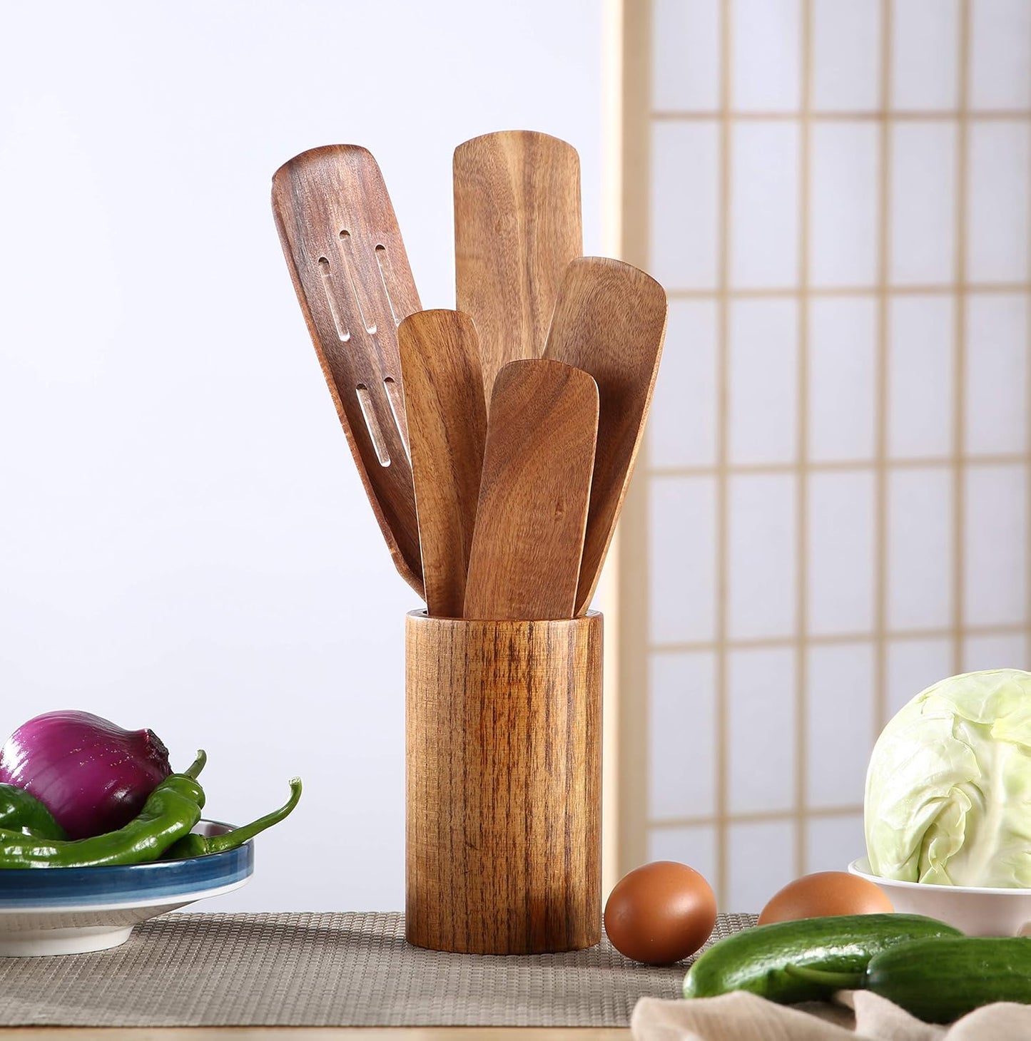 Wooden Spurtle Set, 5 Pcs Premium Wood Spurtles Kitchen Tools Wooden Spatula Spoons Utensils Set for Nonstick Cookware Instant Pot Cooking Baking