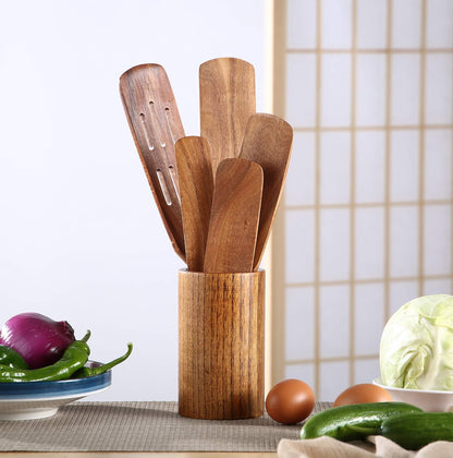 Wooden Spurtle Set, 5 Pcs Premium Wood Spurtles Kitchen Tools Wooden Spatula Spoons Utensils Set for Nonstick Cookware Instant Pot Cooking Baking