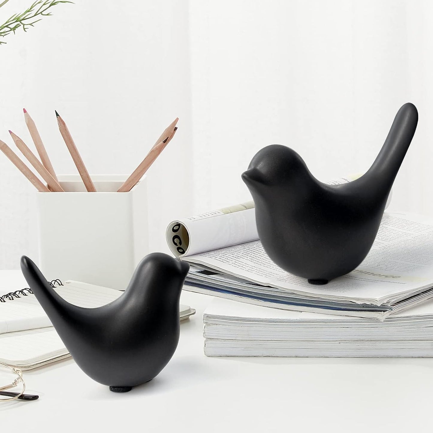 Small Birds Statues Home Decor Modern Style Decorative Ornaments for Living Room Decor, Bedroom, Office Desktop, Cabinets (Black 2Pcs Birds)