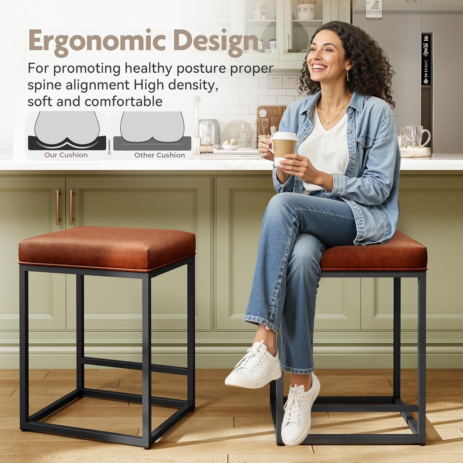 Bar Height Bar Stools 30 Inch Set of 2 for Kitchen Counter Backless Industrial Stool Modern Upholstered Barstool Countertop Saddle Chair Island Stool,330 LBS Bear Capacity,(30 Inch,Brown)