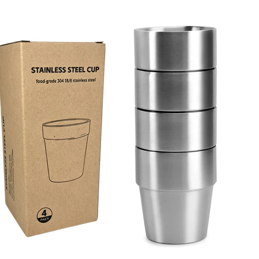 304 Stainless Steel Metal Drinking Mugs 4 PCS Coffee Cups Double Wall Stackable Reusable Outdoor Camping Cup Set Home Drink-Ware