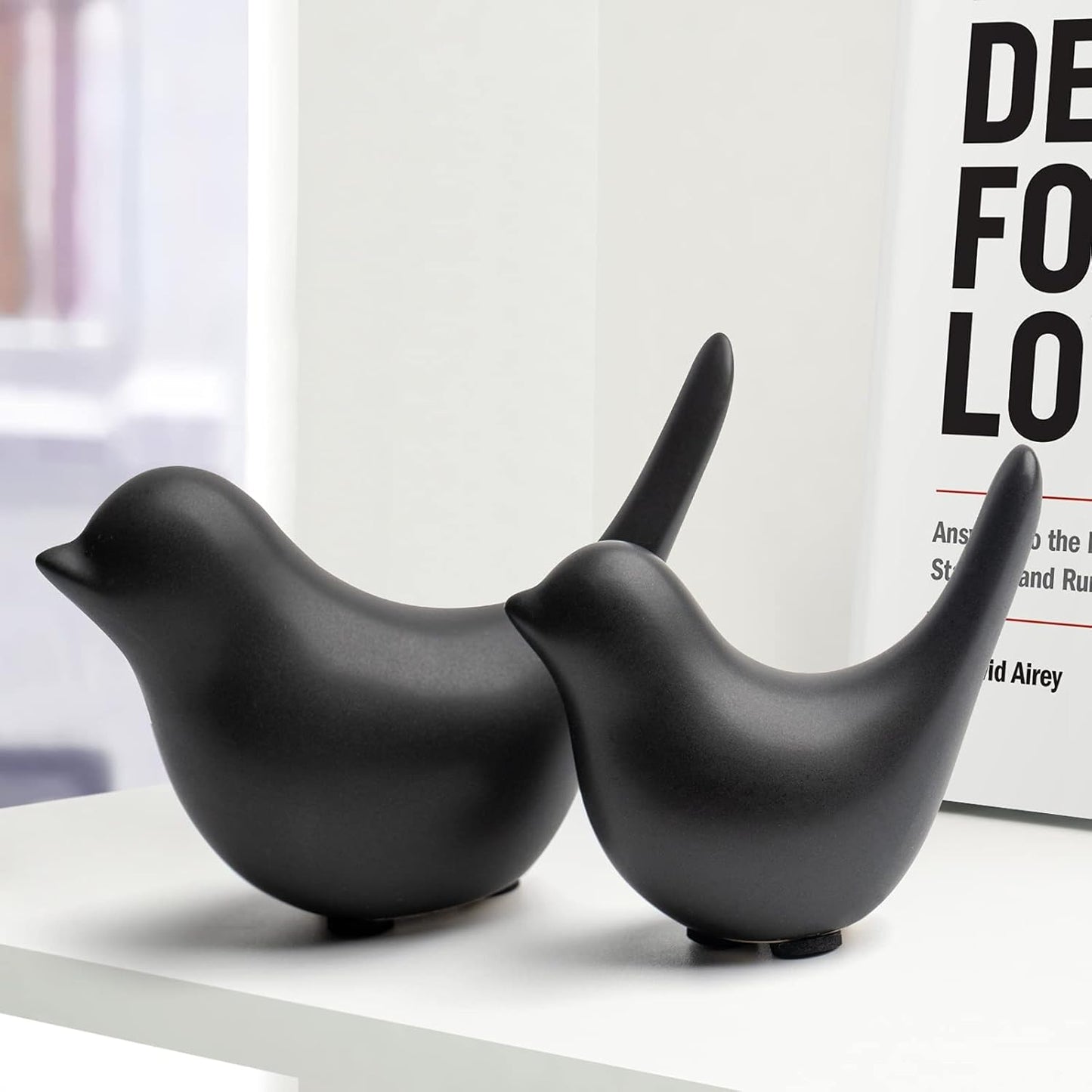 Small Birds Statues Home Decor Modern Style Decorative Ornaments for Living Room Decor, Bedroom, Office Desktop, Cabinets (Black 2Pcs Birds)