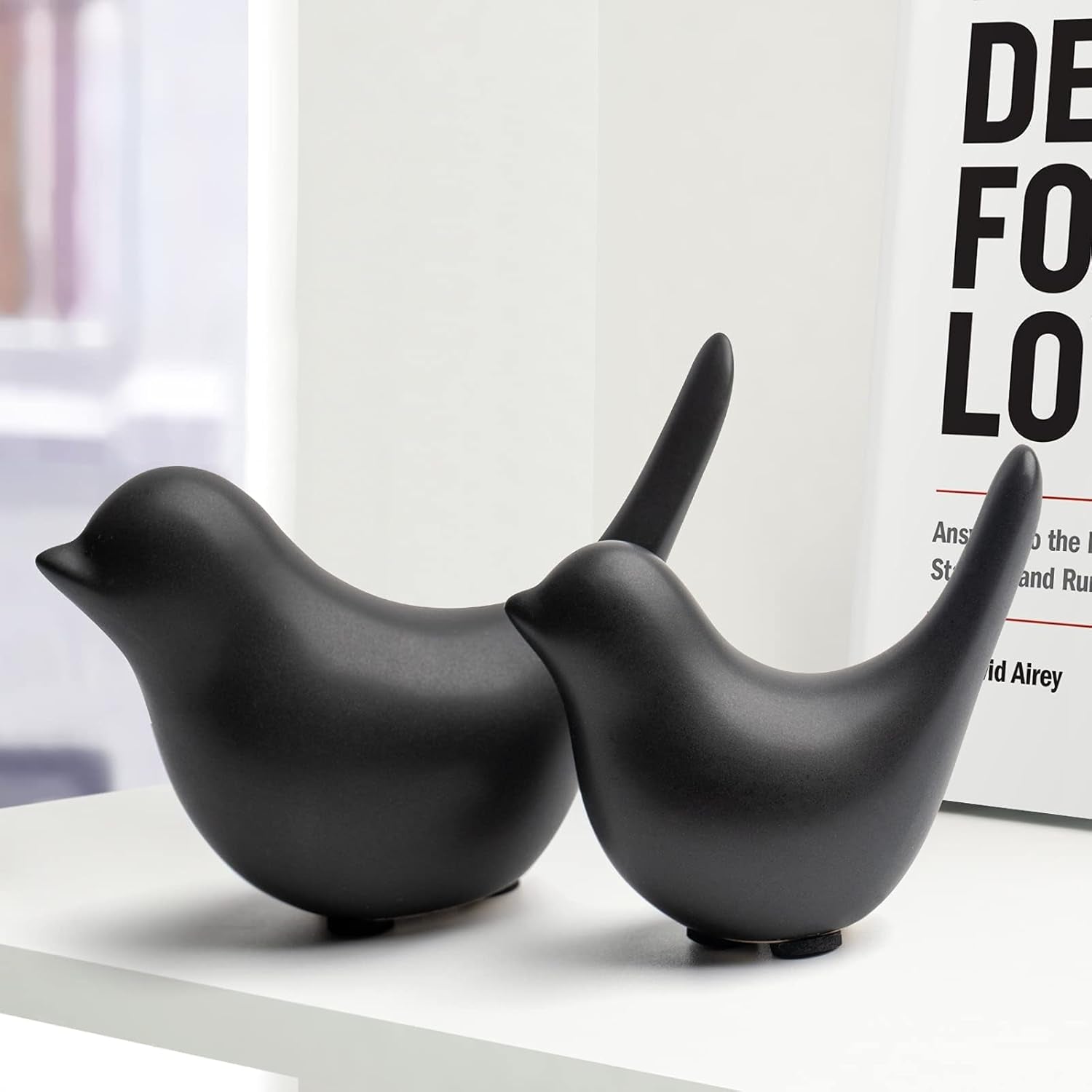Small Birds Statues Home Decor Modern Style Decorative Ornaments for Living Room Decor, Bedroom, Office Desktop, Cabinets (Black 2Pcs Birds)