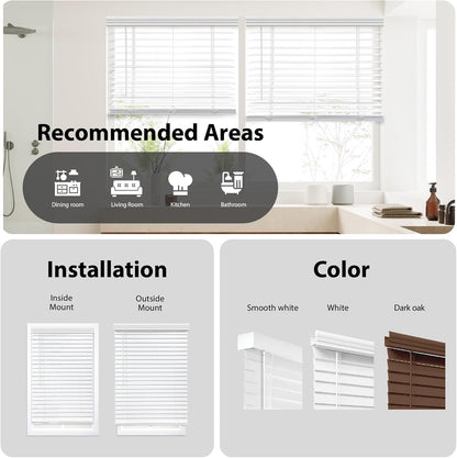 Cordless 2" Faux Wood Blind, 35" W X 48" H, Dark Oak