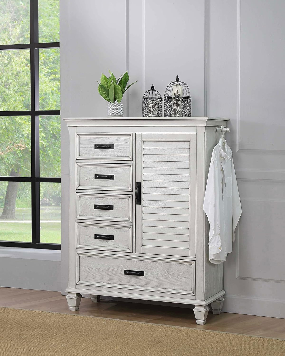 Coaster Home Furnishings - Franco - Wood - 5-Drawer Chest with Louvered Door, Bar Pull Handles and Soft-Closing Drawers - Farmhouse - Bedroom - Distressed White - 205338