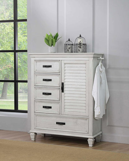 Coaster Home Furnishings - Franco - Wood - 5-Drawer Chest with Louvered Door, Bar Pull Handles and Soft-Closing Drawers - Farmhouse - Bedroom - Distressed White - 205338