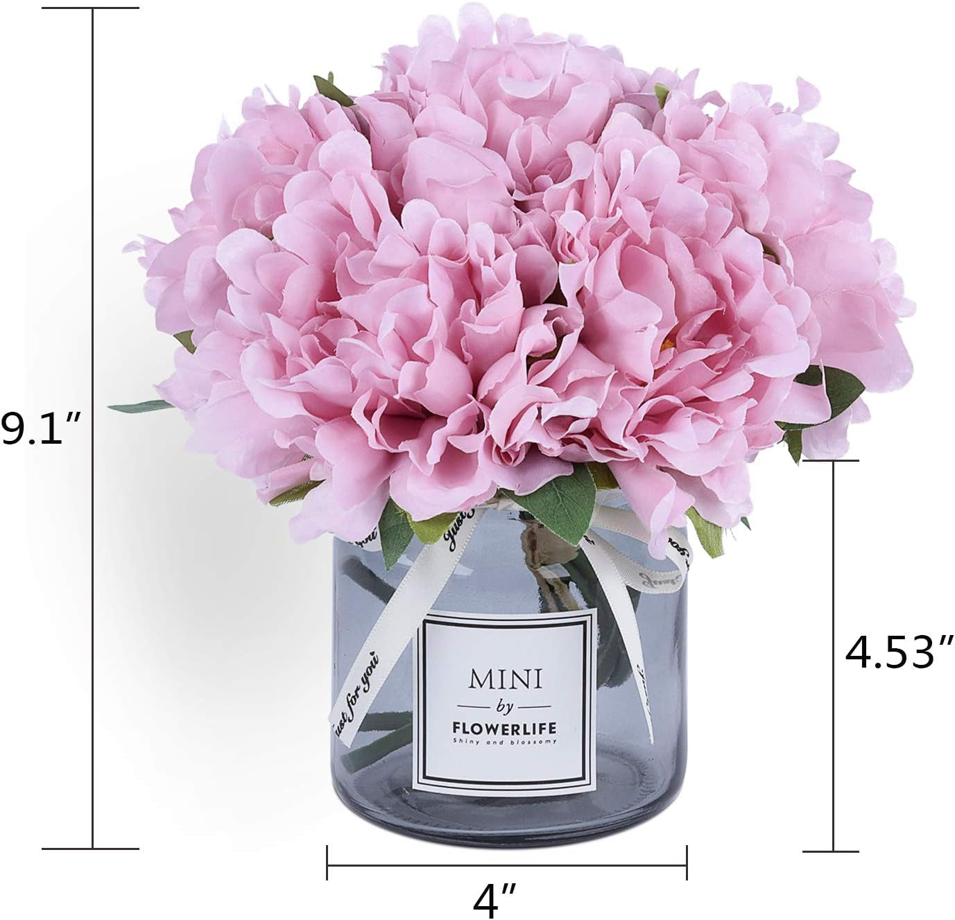 Artificial Peony and Glass Vase, Ins Style Artificial Flower Glass Bottle Set, Suitable for Living Room, Dining Table, Office, Wedding, Hotel Banquet and Other Home Decoration. (Purple Pink)