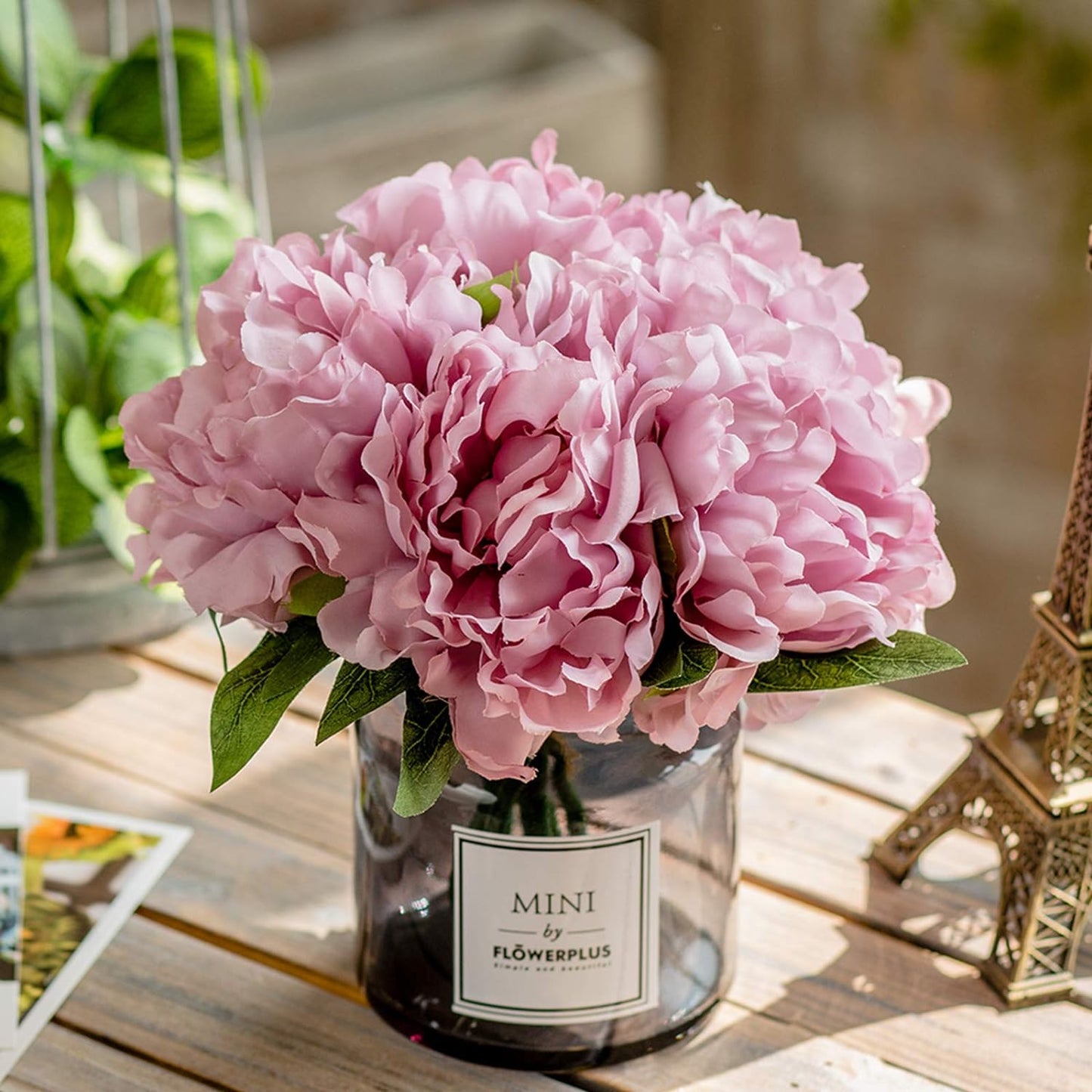 Artificial Peony and Glass Vase, Ins Style Artificial Flower Glass Bottle Set, Suitable for Living Room, Dining Table, Office, Wedding, Hotel Banquet and Other Home Decoration. (Purple Pink)