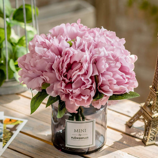 Artificial Peony and Glass Vase, Ins Style Artificial Flower Glass Bottle Set, Suitable for Living Room, Dining Table, Office, Wedding, Hotel Banquet and Other Home Decoration. (Purple Pink)