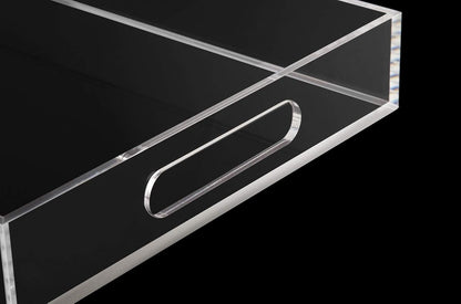 Clear Sturdy Acrylic Serving Tray with Handles-10X15Inch-Serving Coffee,Appetizer,Breakfast,Butler-Kitchen Countertop Tray-Makeup Drawer Organizer-Vanity Table Tray-Ottoman Tray-Decorative Tray