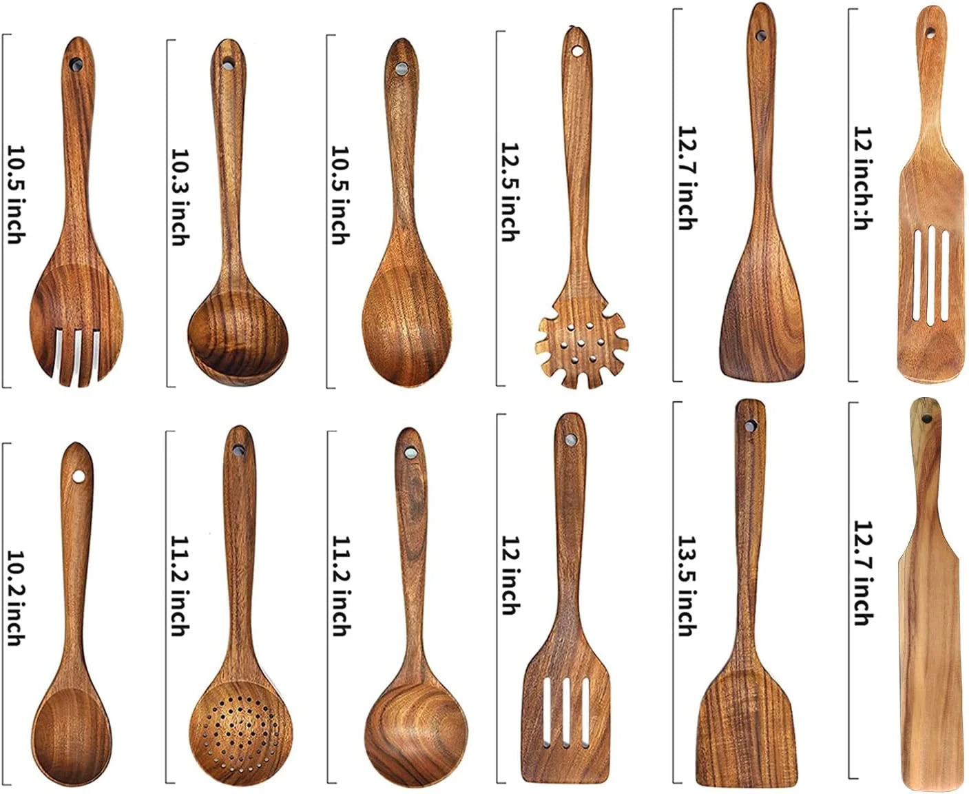 Wooden Spoons for Cooking, Teak Wooden Kitchen Utensils Set Wooden Cooking Utensils 6Pcs Wooden Spatulas Wooden Utensils for Cooking