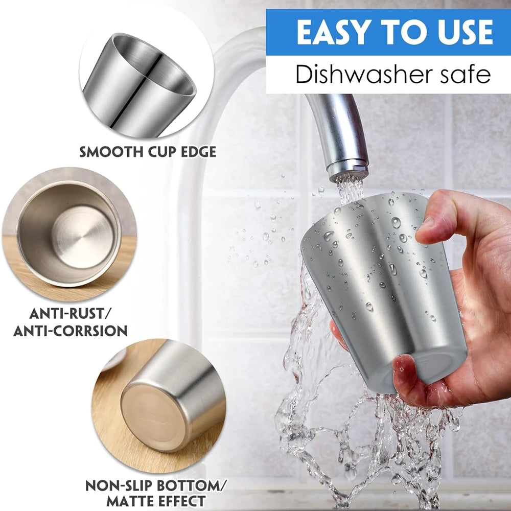 304 Stainless Steel Metal Drinking Mugs 4 PCS Coffee Cups Double Wall Stackable Reusable Outdoor Camping Cup Set Home Drink-Ware