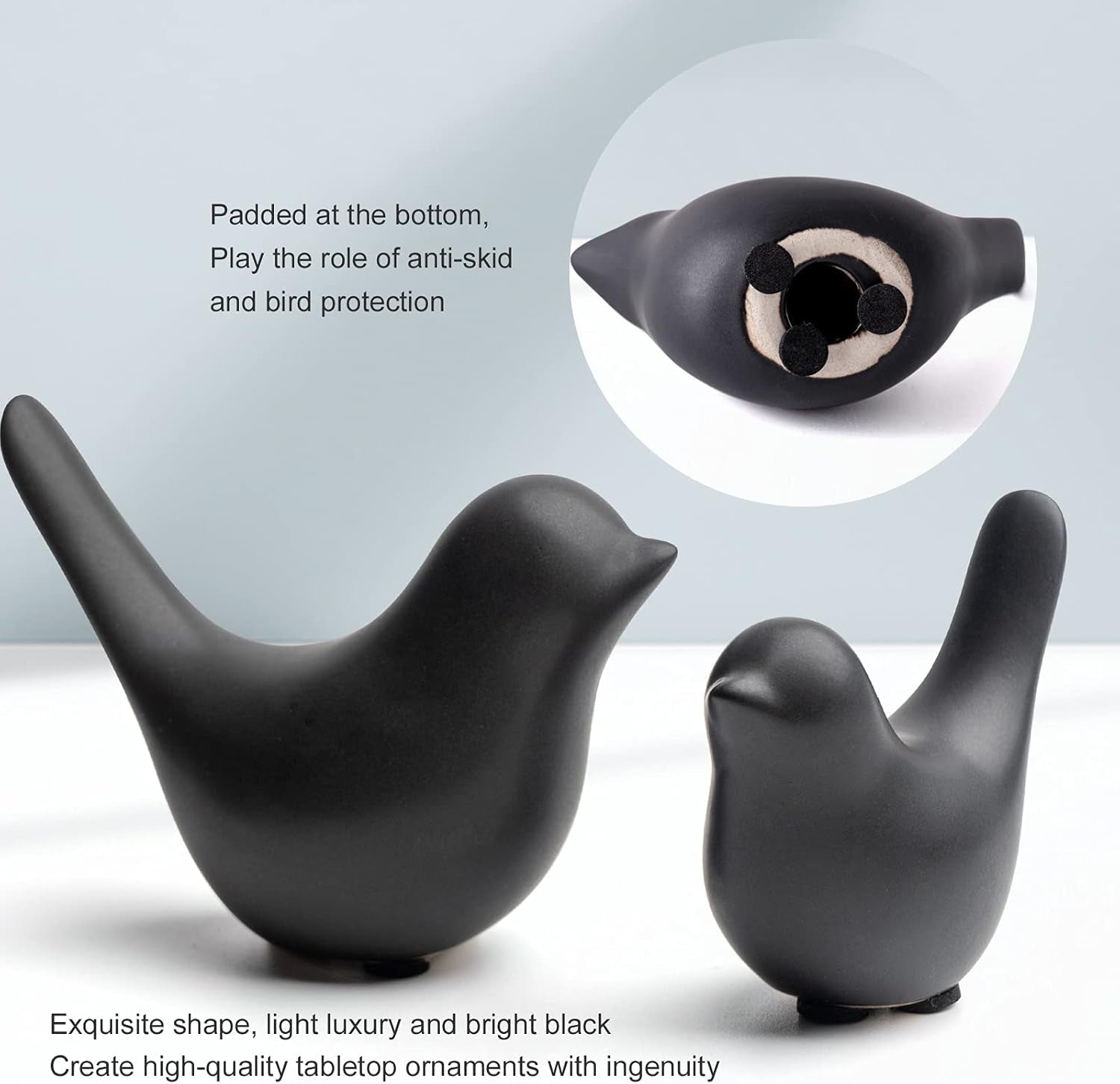 Small Birds Statues Home Decor Modern Style Decorative Ornaments for Living Room Decor, Bedroom, Office Desktop, Cabinets (Black 2Pcs Birds)