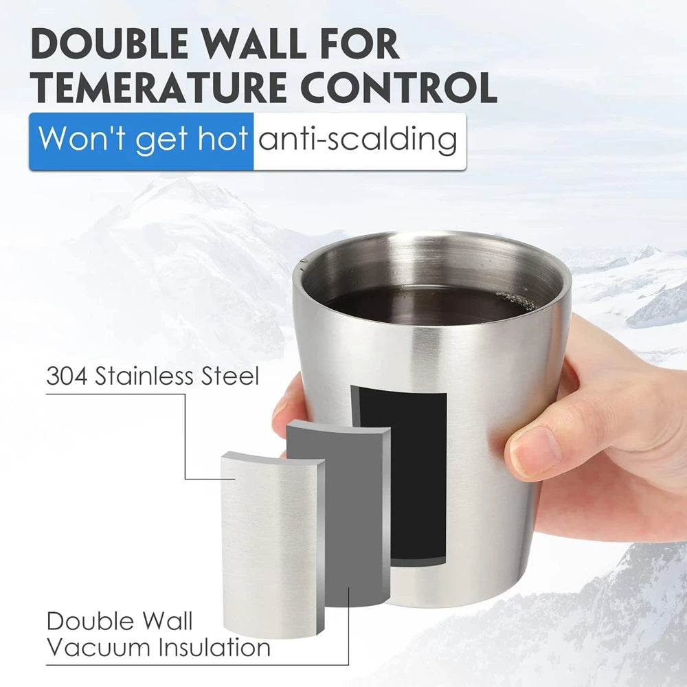 304 Stainless Steel Metal Drinking Mugs 4 PCS Coffee Cups Double Wall Stackable Reusable Outdoor Camping Cup Set Home Drink-Ware