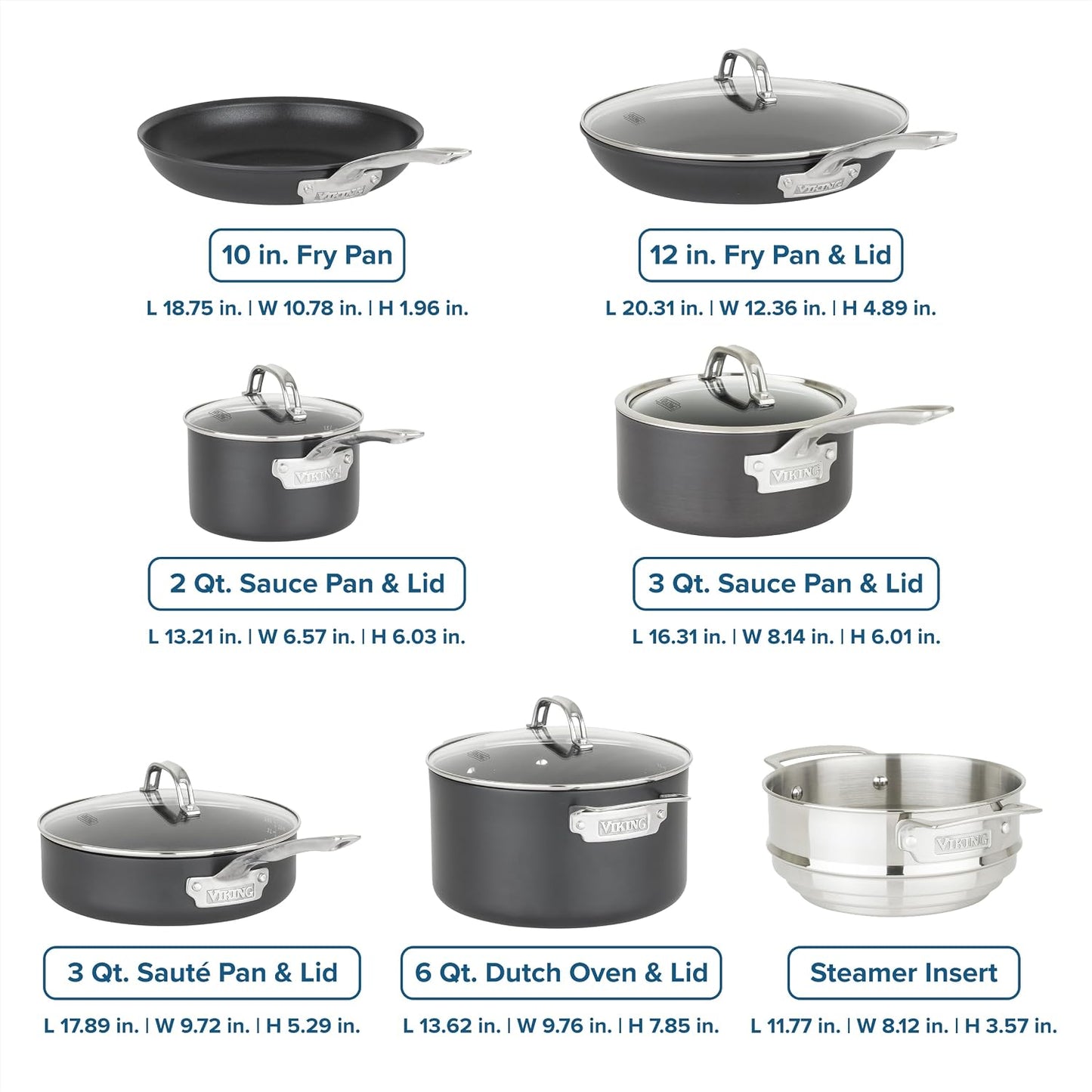 Viking Pots and Pans Set Non Stick,12 Piece Hard Anodized Kitchen Cookware with Glass Lids, Black