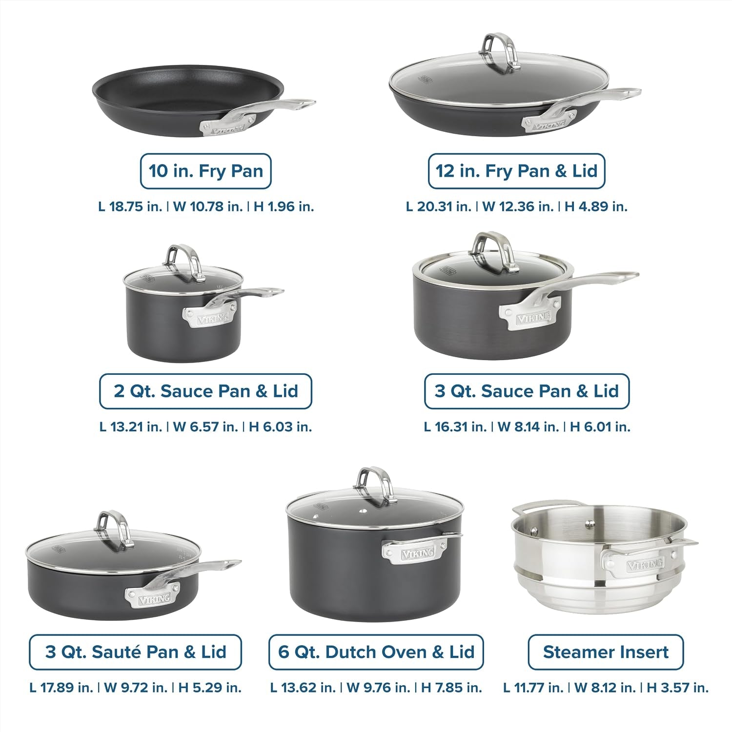 Viking Pots and Pans Set Non Stick,12 Piece Hard Anodized Kitchen Cookware with Glass Lids, Black