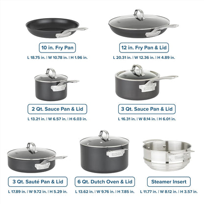 Viking Pots and Pans Set Non Stick,12 Piece Hard Anodized Kitchen Cookware with Glass Lids, Black