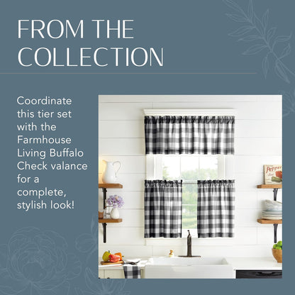 Home Fashions Farmhouse Living Buffalo-Check Tier Curtain Set for Bathroom or Kitchen Curtains, 30" X 24"(Set of 2 Tiers), Black/White