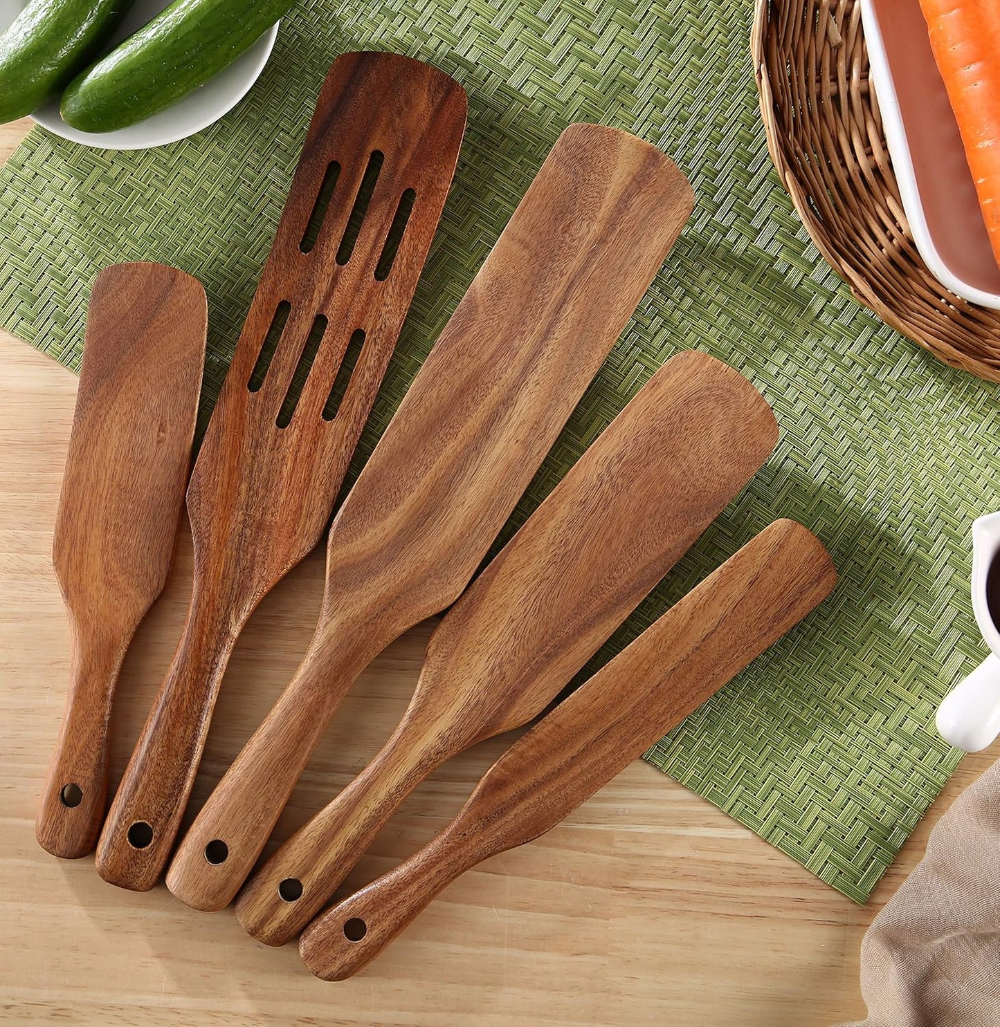 Wooden Spurtle Set, 5 Pcs Premium Wood Spurtles Kitchen Tools Wooden Spatula Spoons Utensils Set for Nonstick Cookware Instant Pot Cooking Baking