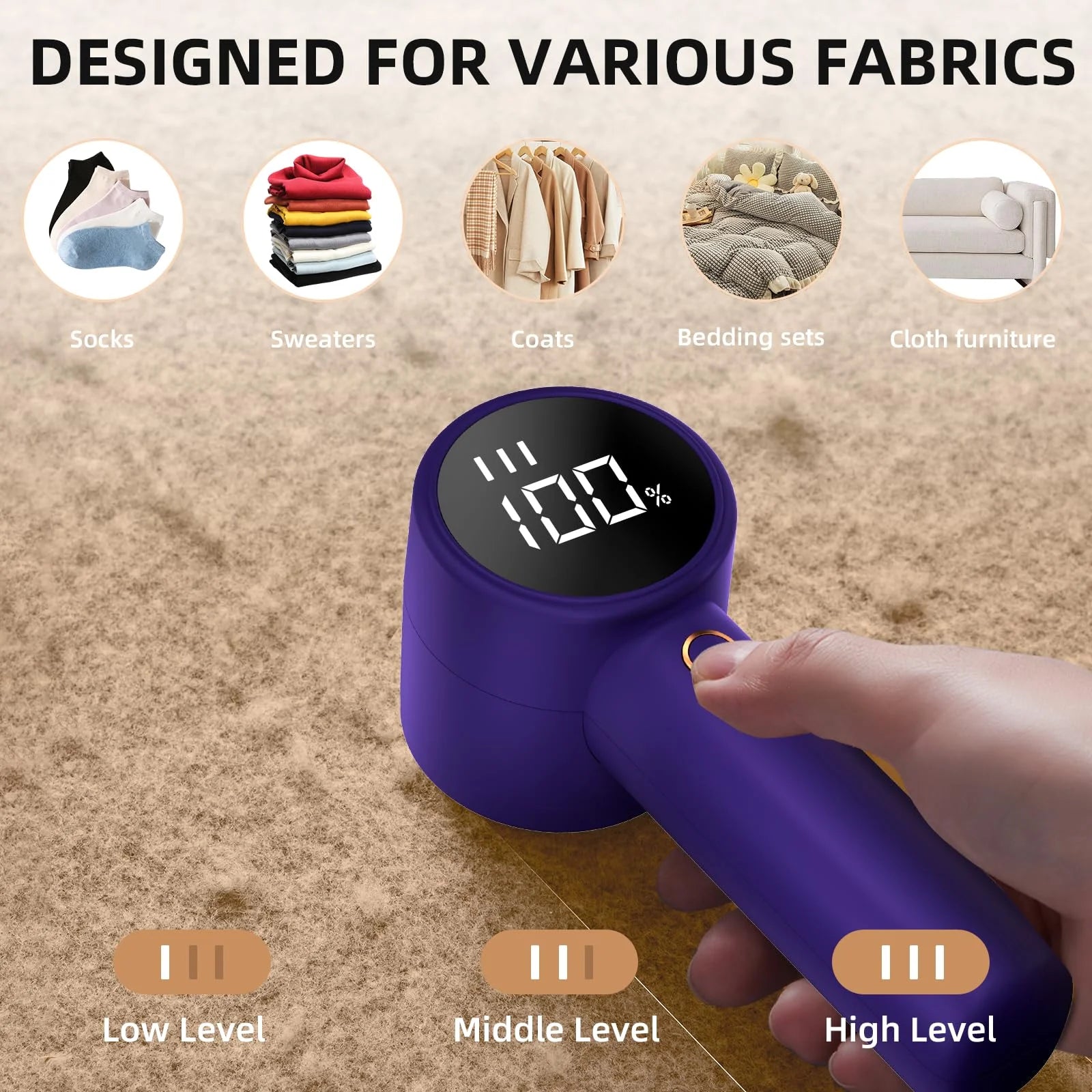 Fabric Shaver, Lint Remover Rechargeable, Electric Portable Sweater Defuzzer with 3 Speeds, 6 Leaf Blades, Digital LED Display to Remove Pilling for Clothes, Furniture, Sweater, Couch,Blanket