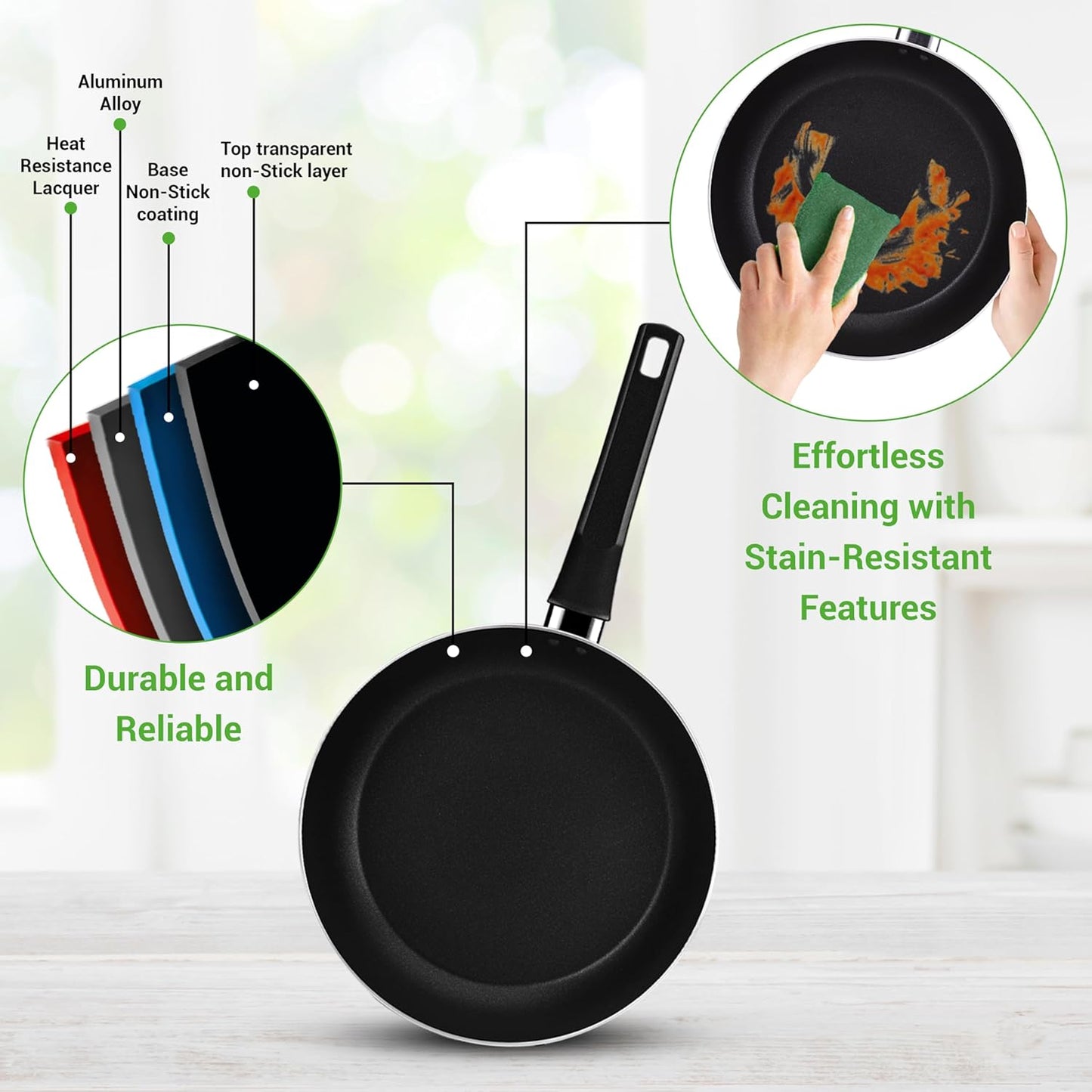 13-Piece Nonstick Cookware - Heat Resistant Kitchen Ware Set W/Saucepan, Frying Pans, Cooking Pots, Casserole, Lids, Ladle, Fork, Strainer - NCCWA13, Black
