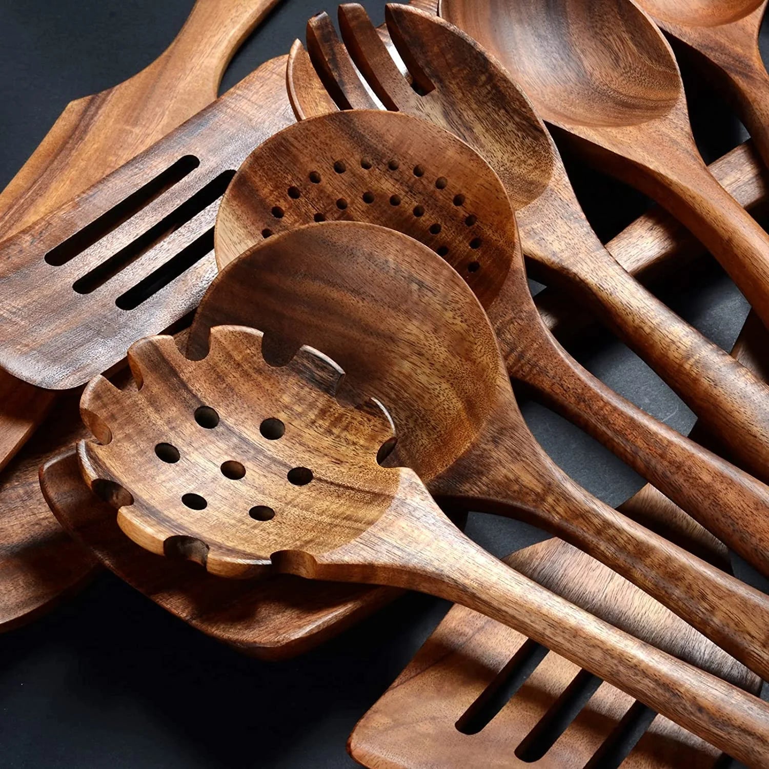 Wooden Spoons for Cooking, Teak Wooden Kitchen Utensils Set Wooden Cooking Utensils 6Pcs Wooden Spatulas Wooden Utensils for Cooking
