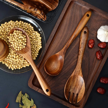 Wooden Spoons for Cooking, Teak Wooden Kitchen Utensils Set Wooden Cooking Utensils 6Pcs Wooden Spatulas Wooden Utensils for Cooking