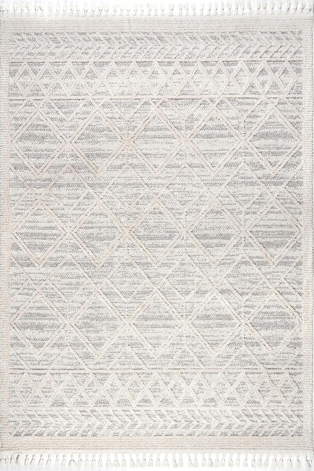10X14 Ansley Moroccan Tassel Area Rug, Light Grey, High-Low Textured Bohemian Design, Plush High Pile, Stain Resistant, for Bedroom, Living Room, Hallway, Entryway