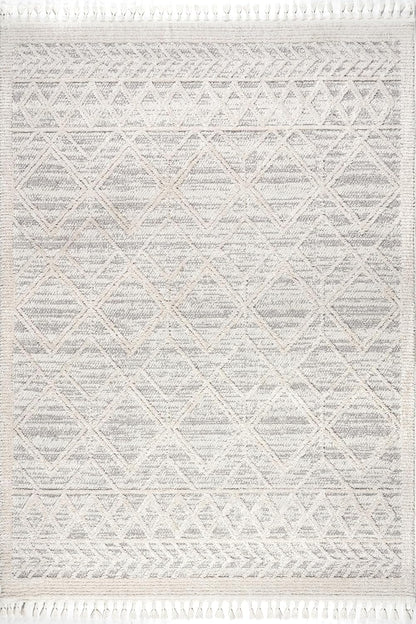 10X14 Ansley Moroccan Tassel Area Rug, Light Grey, High-Low Textured Bohemian Design, Plush High Pile, Stain Resistant, for Bedroom, Living Room, Hallway, Entryway