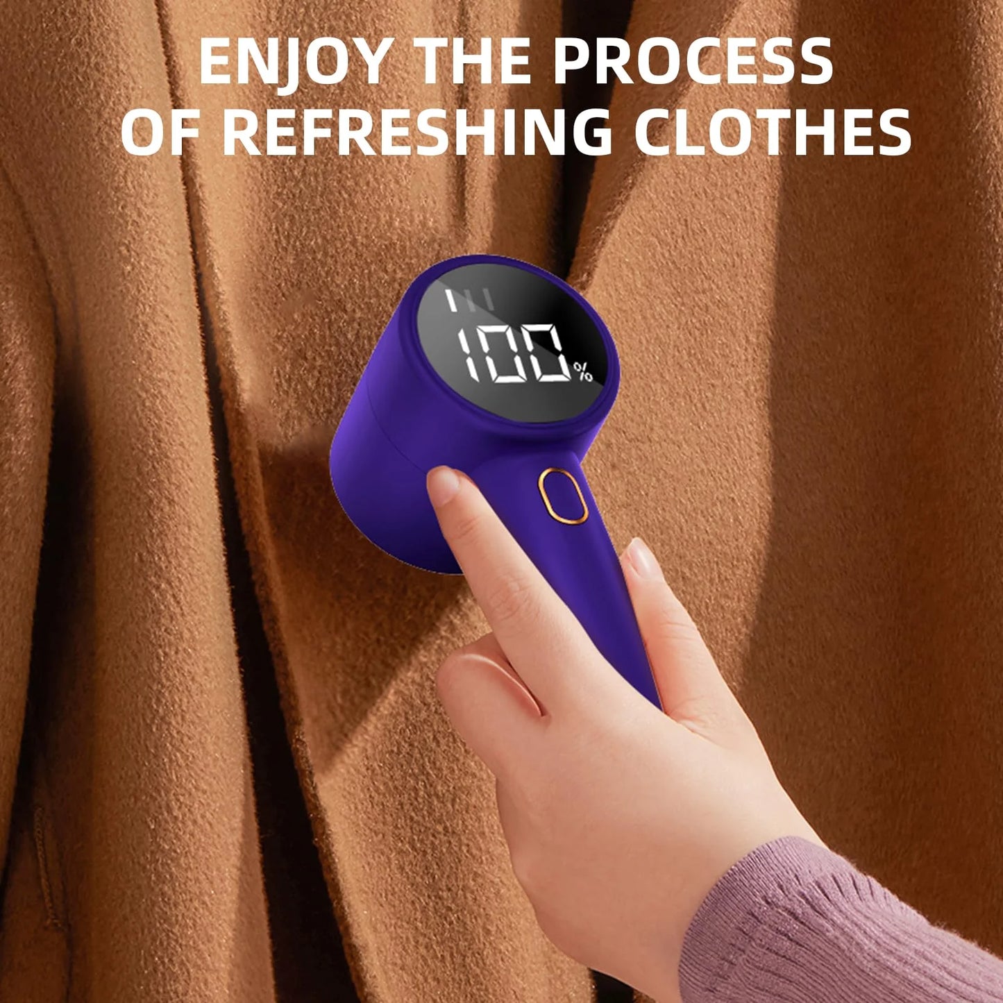 Fabric Shaver, Lint Remover Rechargeable, Electric Portable Sweater Defuzzer with 3 Speeds, 6 Leaf Blades, Digital LED Display to Remove Pilling for Clothes, Furniture, Sweater, Couch,Blanket
