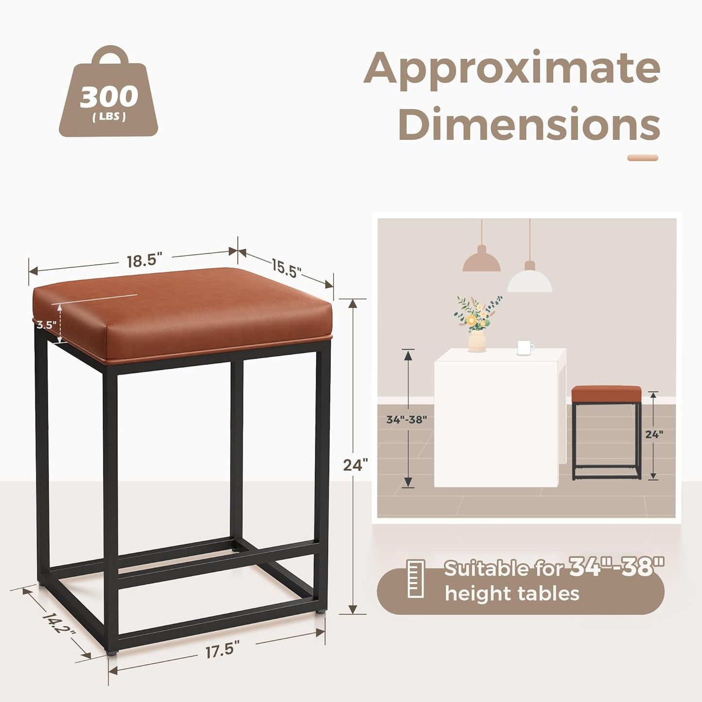Bar Height Bar Stools 30 Inch Set of 2 for Kitchen Counter Backless Industrial Stool Modern Upholstered Barstool Countertop Saddle Chair Island Stool,330 LBS Bear Capacity,(30 Inch,Brown)