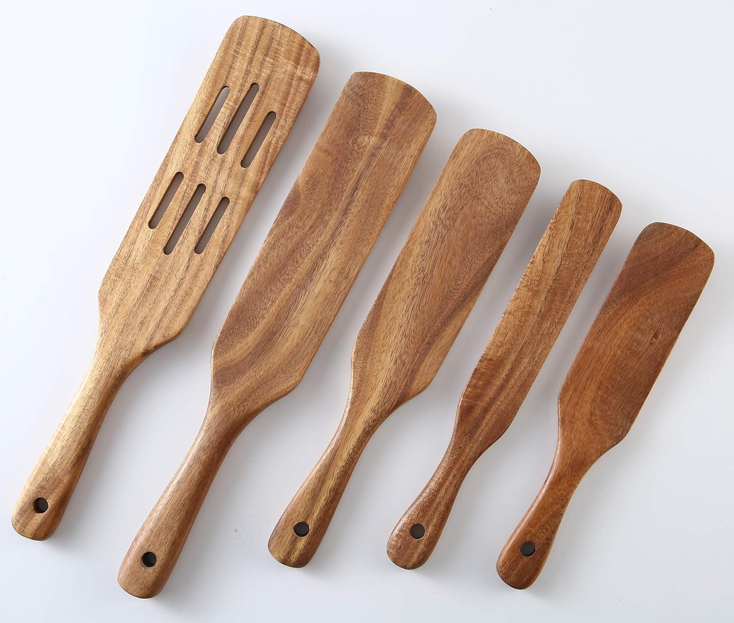 Wooden Spurtle Set, 5 Pcs Premium Wood Spurtles Kitchen Tools Wooden Spatula Spoons Utensils Set for Nonstick Cookware Instant Pot Cooking Baking