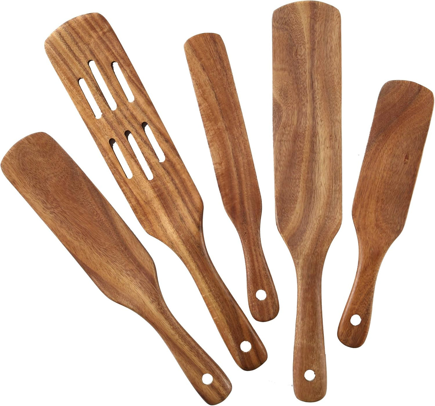Wooden Spurtle Set, 5 Pcs Premium Wood Spurtles Kitchen Tools Wooden Spatula Spoons Utensils Set for Nonstick Cookware Instant Pot Cooking Baking