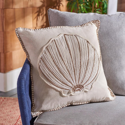 SAFAVIEH Home - Della Natural Color Seashell Nautical Coastal 18-Inch Decorative Pillow (PLS7018A-1818)