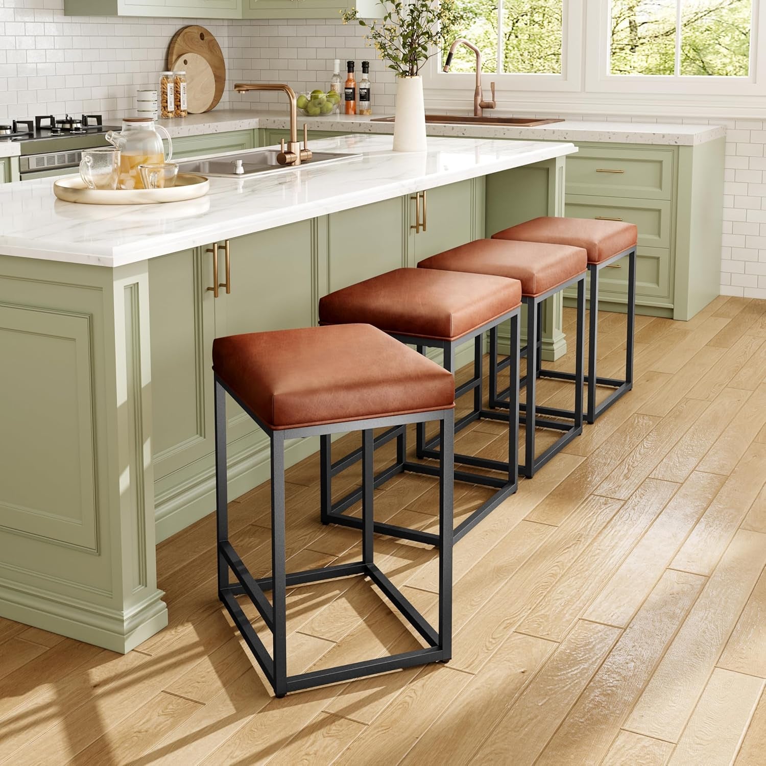 Bar Height Bar Stools 30 Inch Set of 2 for Kitchen Counter Backless Industrial Stool Modern Upholstered Barstool Countertop Saddle Chair Island Stool,330 LBS Bear Capacity,(30 Inch,Brown)