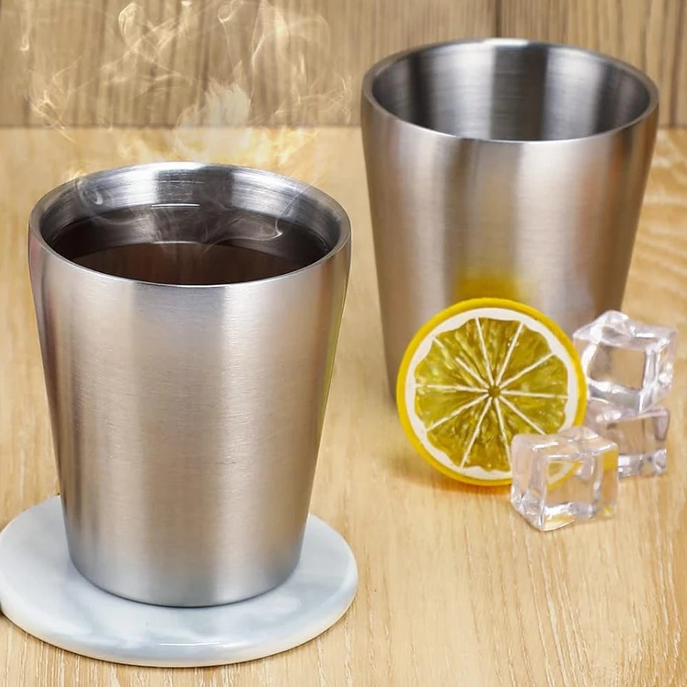 304 Stainless Steel Metal Drinking Mugs 4 PCS Coffee Cups Double Wall Stackable Reusable Outdoor Camping Cup Set Home Drink-Ware