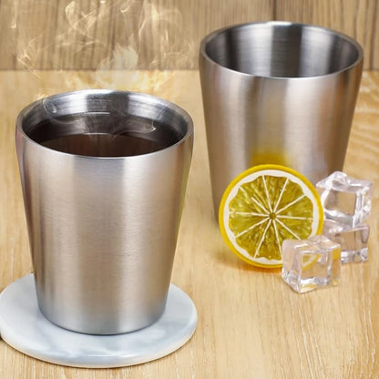 304 Stainless Steel Metal Drinking Mugs 4 PCS Coffee Cups Double Wall Stackable Reusable Outdoor Camping Cup Set Home Drink-Ware