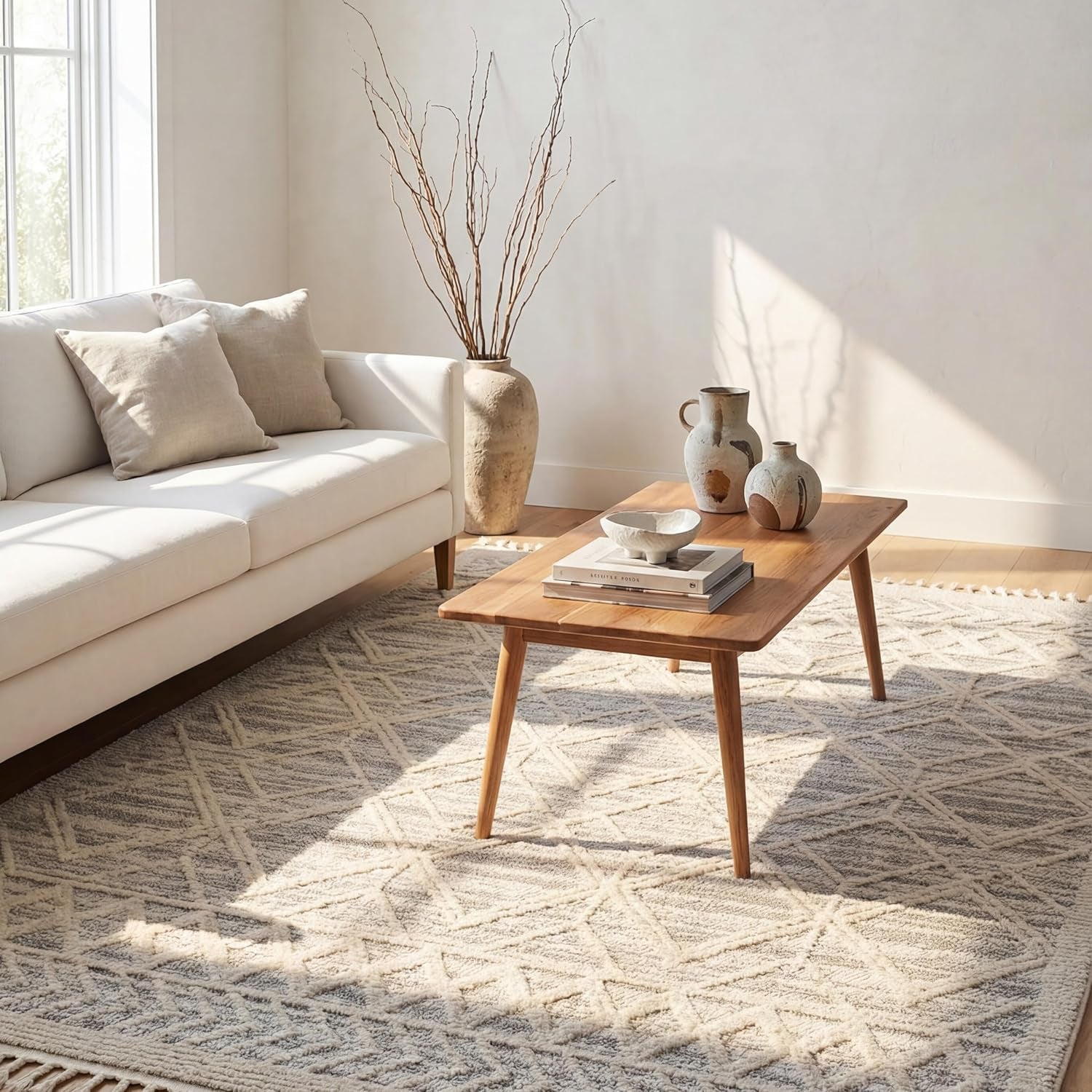 10X14 Ansley Moroccan Tassel Area Rug, Light Grey, High-Low Textured Bohemian Design, Plush High Pile, Stain Resistant, for Bedroom, Living Room, Hallway, Entryway