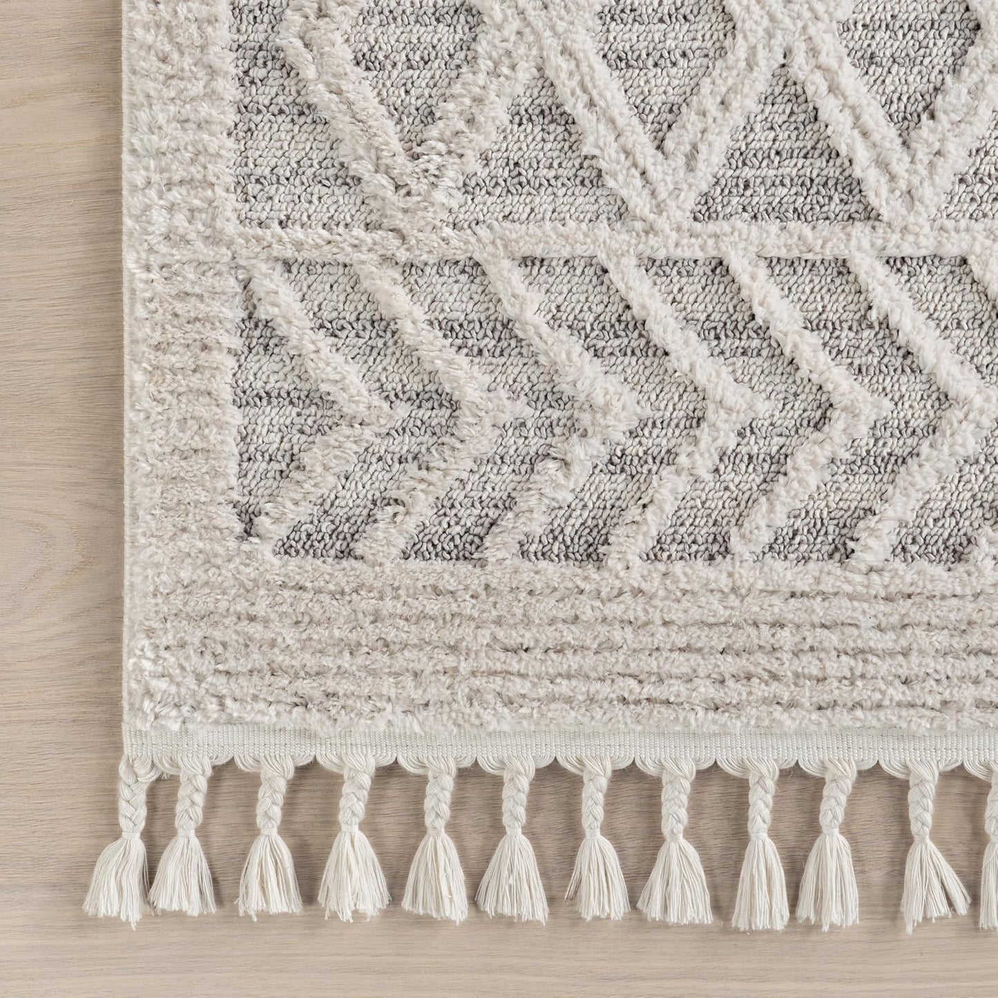 10X14 Ansley Moroccan Tassel Area Rug, Light Grey, High-Low Textured Bohemian Design, Plush High Pile, Stain Resistant, for Bedroom, Living Room, Hallway, Entryway